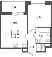 1 ккв № 652 Корп.: 5.1 , Секция 3.5  в ЖК Астра Континенталь