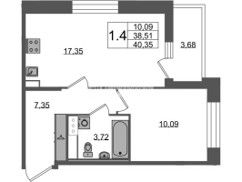 2 ккв (Евро) № 587 Корп.: 4 , Секция 2.1  в ЖК Астра Континенталь