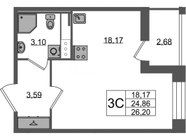 Студия № 784 Корп.: 4 , Секция 2.2  в ЖК Астра Континенталь