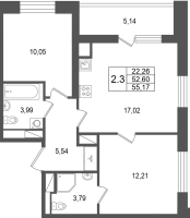 3 ккв (Евро) № 695 Корп.: 5.1 , Секция 3.5  в ЖК Астра Континенталь