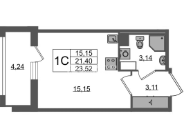 Студия № 1481 Корп.: 4 , Секция 3.6  в ЖК Астра Континенталь
