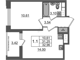 1 ккв № 92 Корп.: 3 , Секция 1.1  в ЖК Астра Континенталь