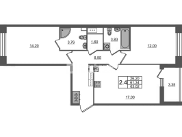 3 ккв (Евро) № 436 Корп.: 4 , Секция 1.5  в ЖК Астра Континенталь