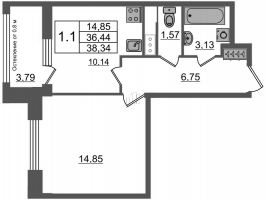 1 ккв № 106 Корп.: 1 , Секция 1.2  в ЖК Astra Marine на набережной