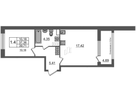 2 ккв (Евро) № 1087 Корп.: 1 , Секция 2.9  в ЖК Astra Marine на набережной