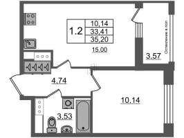 2 ккв (Евро) № 1105 Корп.: 1 , Секция 2.9  в ЖК Astra Marine на набережной