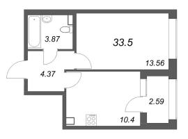 2 ккв (Евро) № 337 Корп.: 1 , Секция 3  в ЖК Аурум