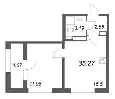 2 ккв (Евро) № 539 Корп.: 1.2 , Секция 4  в ЖК Аурум