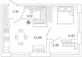 2 ккв (Евро) № 512 Корп.: 1.2 , Секция 4  в ЖК Аурум