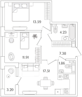 3 ккв (Евро) № 517 Корп.: 1.2 , Секция 4  в ЖК Аурум