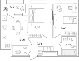 2 ккв № 7 Корп.: 2 , Секция 1  в ЖК Аурум