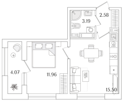 2 ккв (Евро) № 539 Корп.: 1.2 , Секция 4  в ЖК Аурум