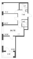 3 ккв № 767 Корп.: 1.2 , Секция 6  в ЖК Аурум