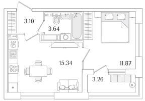 2 ккв (Евро) № 524 Корп.: 1.2 , Секция 4  в ЖК Аурум