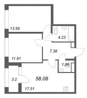 3 ккв (Евро) № 517 Корп.: 1.2 , Секция 4  в ЖК Аурум