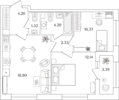 3 ккв (Евро) № 9 Корп.: 2 , Секция 1  в ЖК Аурум