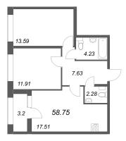 3 ккв (Евро) № 505 Корп.: 1.2 , Секция 4  в ЖК Аурум