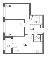3 ккв (Евро) № 352 Корп.: 1 , Секция 3  в ЖК Аурум