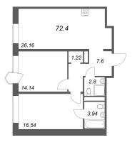 3 ккв (Евро) № 62 Корп.: 1 Уч. Klassic , Секция 1  в ЖК Avant