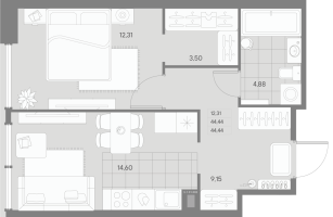 2 ккв (Евро) № 3 Корп.: 3 Уч. Balance , Секция 1  в ЖК Avant