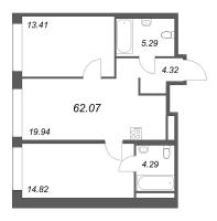 3 ккв (Евро) № 384 Корп.: 1 Уч. Klassic , Секция 8  в ЖК Avant