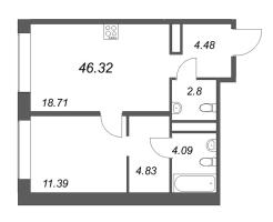 2 ккв (Евро) № 25 Корп.: 1 Уч. Klassic , Секция 1  в ЖК Avant