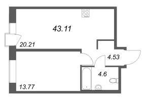 2 ккв (Евро) № 106 Корп.: 1 Уч. Klassic , Секция 2  в ЖК Avant