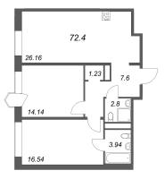 3 ккв (Евро) № 36 Корп.: 1 Уч. Klassic , Секция 1  в ЖК Avant
