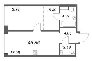 2 ккв (Евро) № 93 Корп.: 1 Уч. Klassic , Секция 2  в ЖК Avant