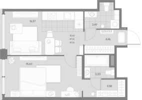 2 ккв (Евро) № 2 Корп.: 3 Уч. Balance , Секция 1  в ЖК Avant