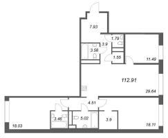 4 ккв (Евро) № 350 Корп.: 1 Уч. Klassic , Секция 7  в ЖК Avant