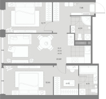 3 ккв (Евро) № 21 Корп.: 3 Уч. Balance , Секция 2  в ЖК Avant