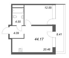 2 ккв (Евро) № 383 Корп.: 1 Уч. Klassic , Секция 8  в ЖК Avant