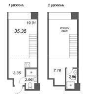 2 ккв (Евро) № 98 Корп.: 2 Уч. Fabrik , Секция 1  в ЖК Avant