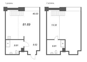 2 ккв (Евро) № 122 Корп.: 2 Уч. Fabrik , Секция 2  в ЖК Avant