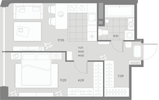 2 ккв (Евро) № 22 Корп.: 3 Уч. Balance , Секция 2  в ЖК Avant