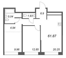 3 ккв (Евро) № 293 Корп.: 1 Уч. Klassic , Секция 6  в ЖК Avant