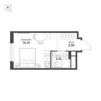 Студия № 313 Корп.: 2 , Секция 1  в ЖК Авеню-Апарт Пулково