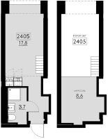 2 ккв (Евро) № 2405 Корп.: 2 , Секция 1  в ЖК Авеню на Карповке