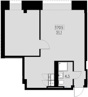 2 ккв (Евро) № 1705 Корп.: 1 , Секция 1  в ЖК Авеню на Карповке