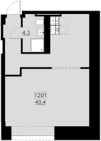 Студия № 1201 Корп.: 1 , Секция 1  в ЖК Авеню на Карповке