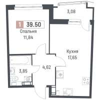 2 ккв (Евро) № 386 Корп.: 1 , Секция 2  в ЖК Авиатор