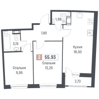 3 ккв (Евро) № 610 Корп.: 1 , Секция 3  в ЖК Авиатор