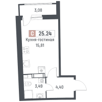 Студия № 493 Корп.: 1 , Секция 2  в ЖК Авиатор