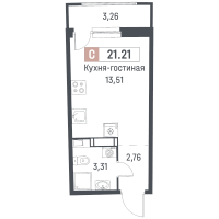 Студия № 374 Корп.: 1 , Секция 2  в ЖК Авиатор