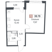 1 ккв № 441 Корп.: 1 , Секция 2  в ЖК Авиатор