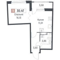 1 ккв № 390 Корп.: 1 , Секция 2  в ЖК Авиатор