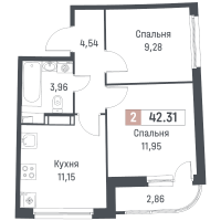 2 ккв № 1239 Корп.: 1 , Секция 5  в ЖК Авиатор