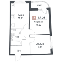 2 ккв № 1202 Корп.: 1 , Секция 5  в ЖК Авиатор
