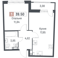 2 ккв (Евро) № 296 Корп.: 1 , Секция 2  в ЖК Авиатор